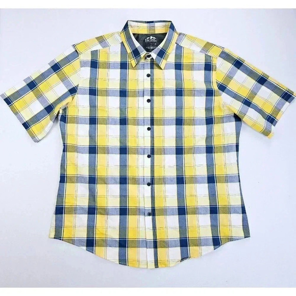 Pacific Outfitters Active Stretch Size Large Men's White Yellow Navy Check Shirt - Picture 1 of 10
